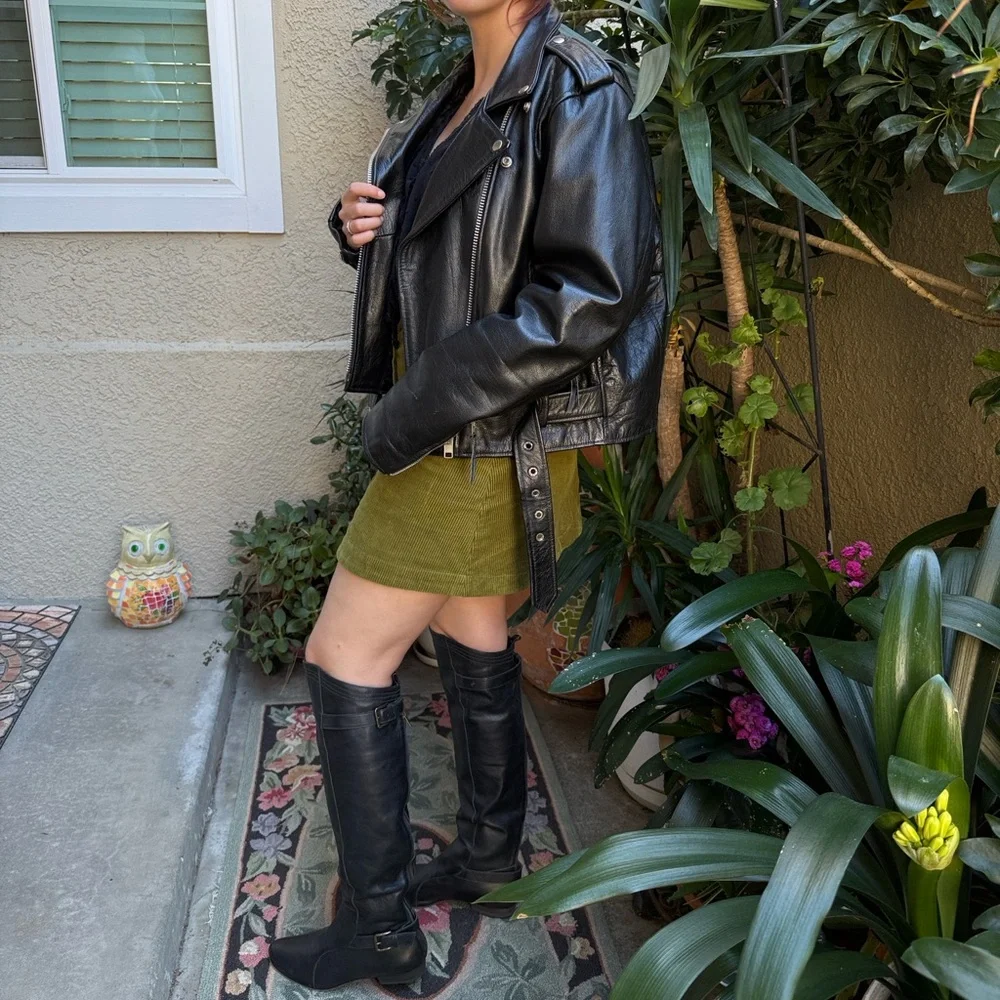 New Vintage Joie Black All Leather Over the Knee Boots with Buckles